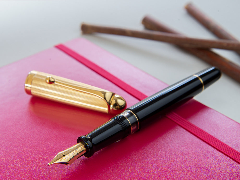 Aurora 88 Big Fountain Pen, Black Resin, Gold trim, 801