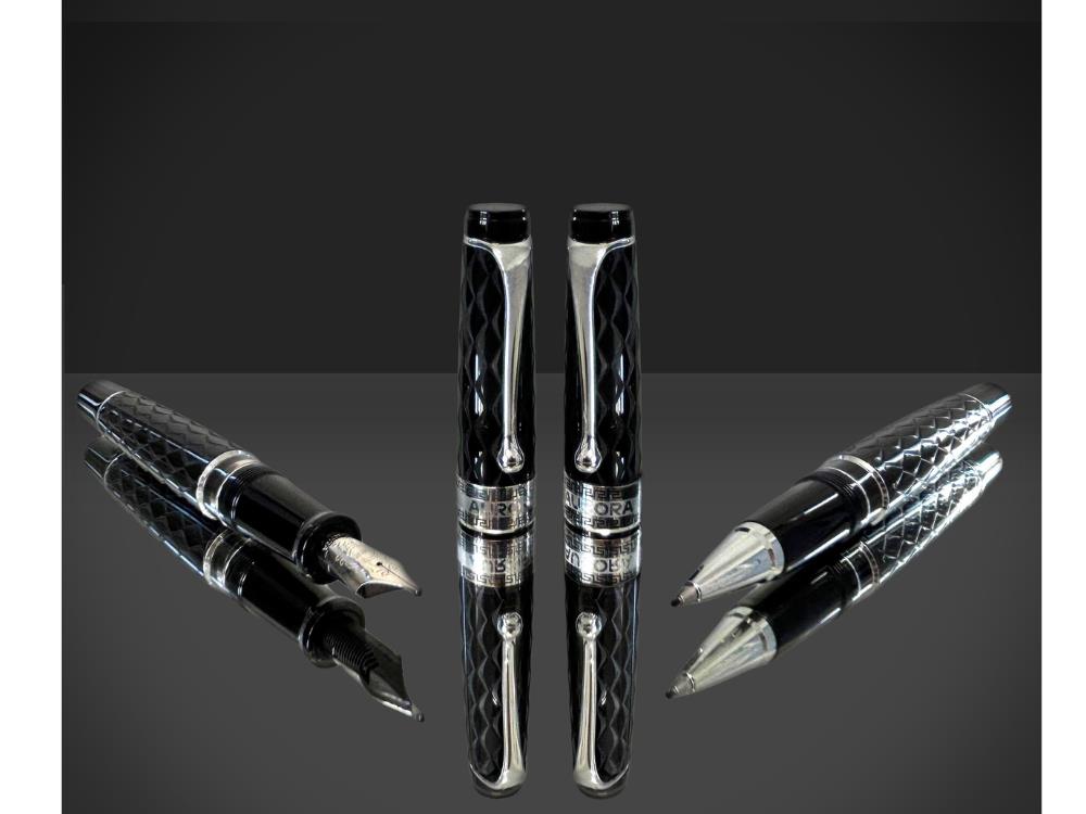 Aurora Optima Rombo Guilloché Fountain Pen, 997-CRBN