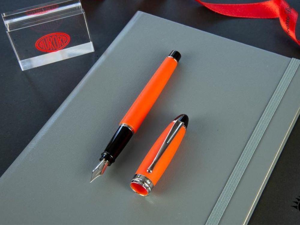 Aurora Fountain Pen Ipsilon Satin - Orange Resin and Chrome - B10O