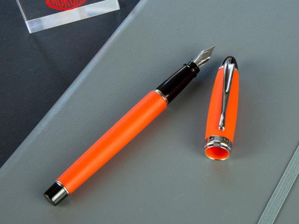 Aurora Fountain Pen Ipsilon Satin - Orange Resin and Chrome - B10O