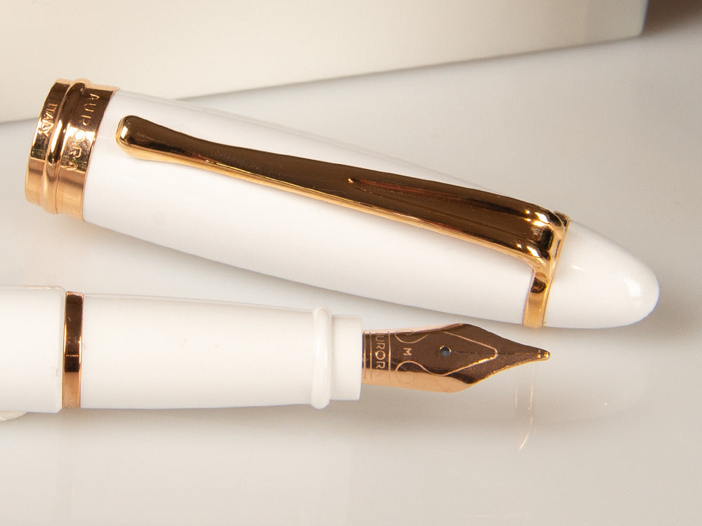 Aurora Ipsilon Winter Fountain Pen, Resin, White, Rose Gold, B11-PW