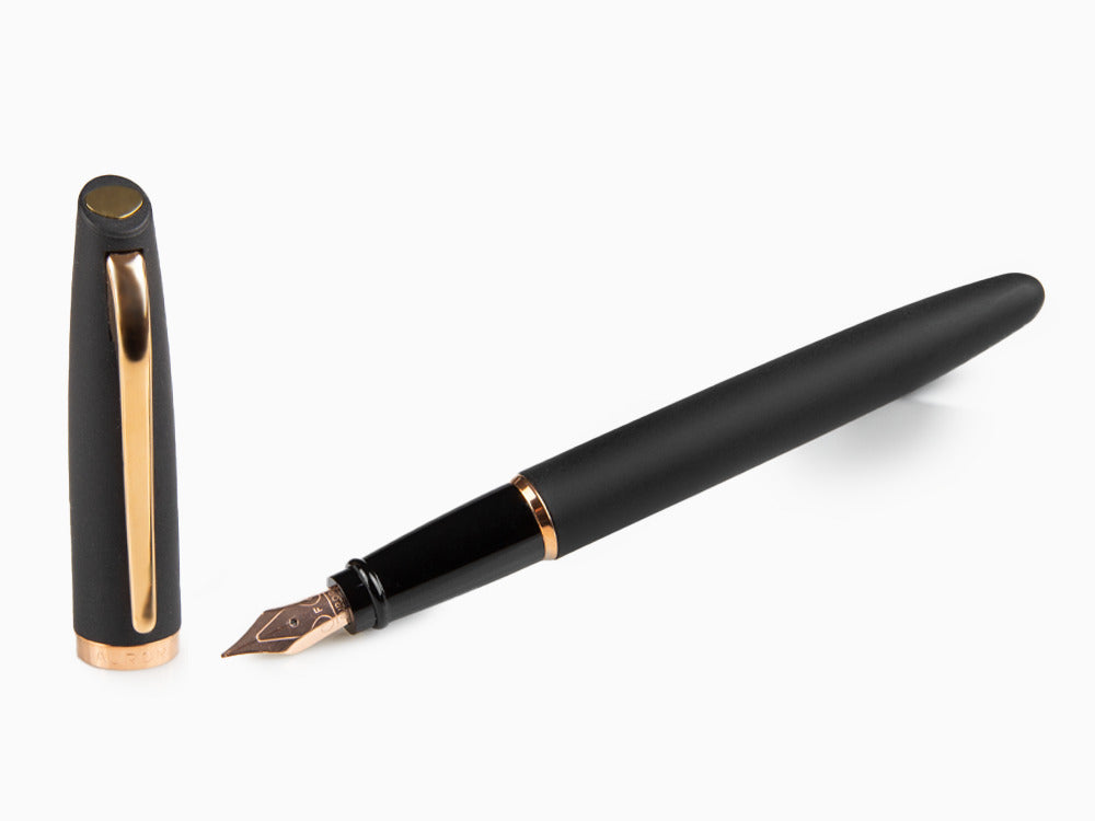 Aurora Style Fountain Pen, Black Resin, Rose gold trim, E20PN
