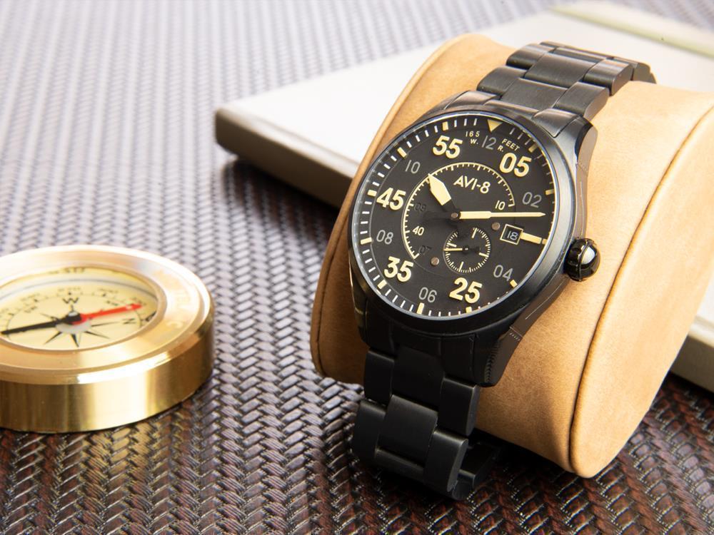 AVI-8 Spitfire Automatic Watch, PVD, Black, 42 mm, Stainless steel, AV-4073-33