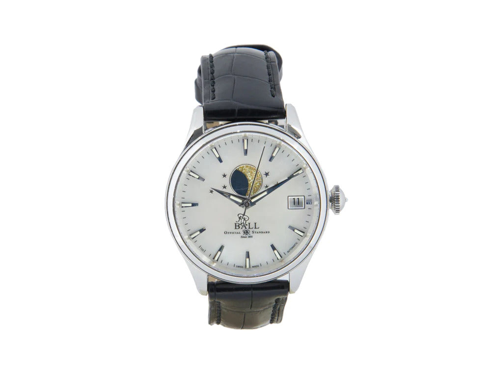 Ball Trainmaster Moon Phase Ladies Automatic Watch, Ball RR1801, NL3082D-LLJ-WH