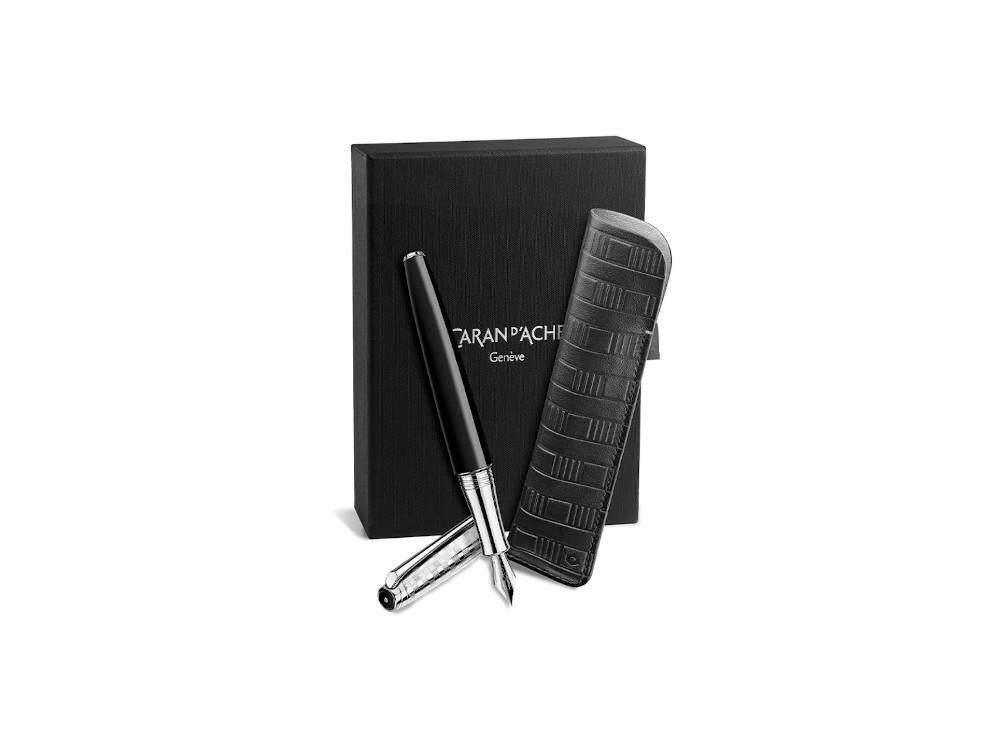 Caran d'Ache Léman Damier Fountain Pen & Black Leather Case, 4799.566