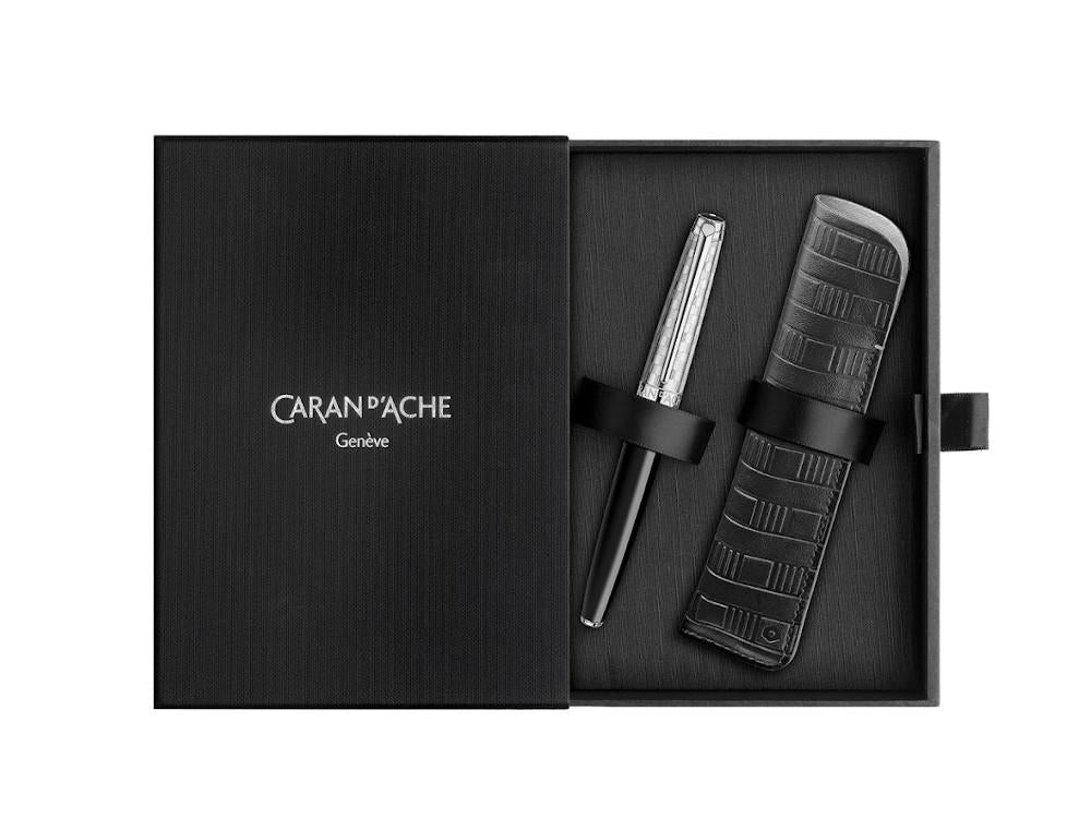 Caran d'Ache Léman Damier Fountain Pen & Black Leather Case, 4799.566