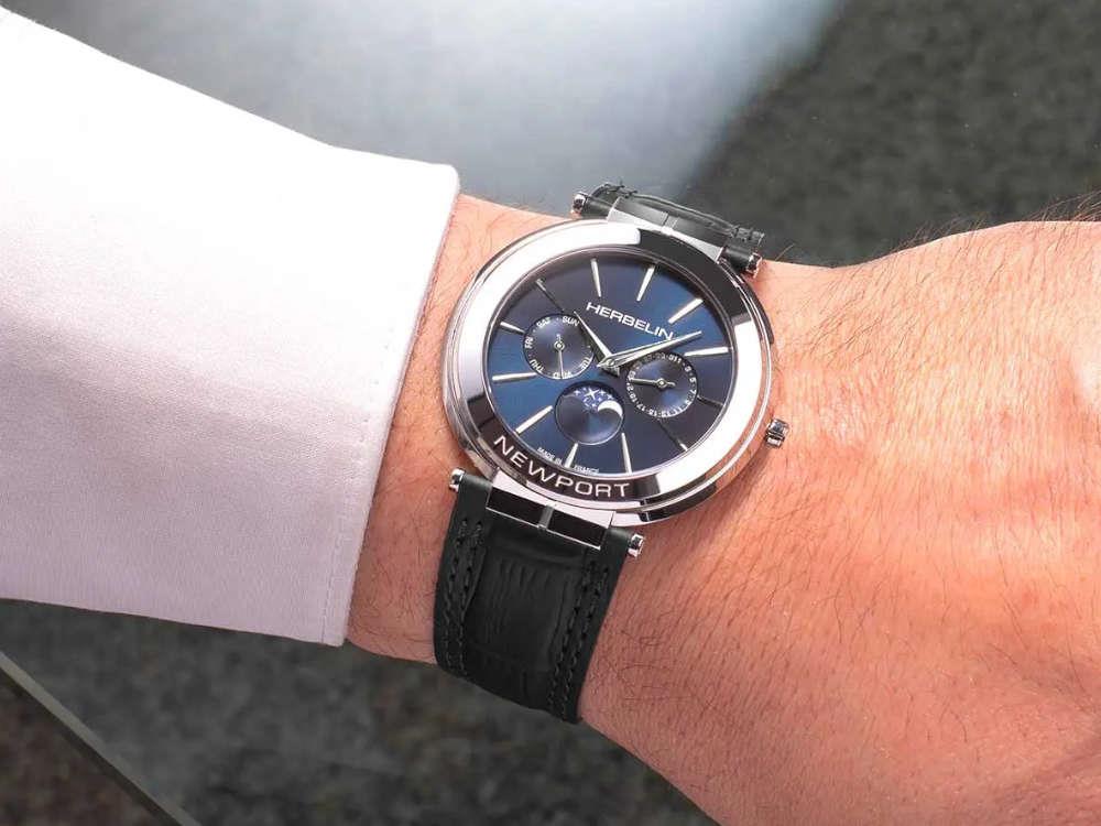 Herbelin Newport Slim Phase De Lune Quartz Watch, 41.5 mm, 12722AP15