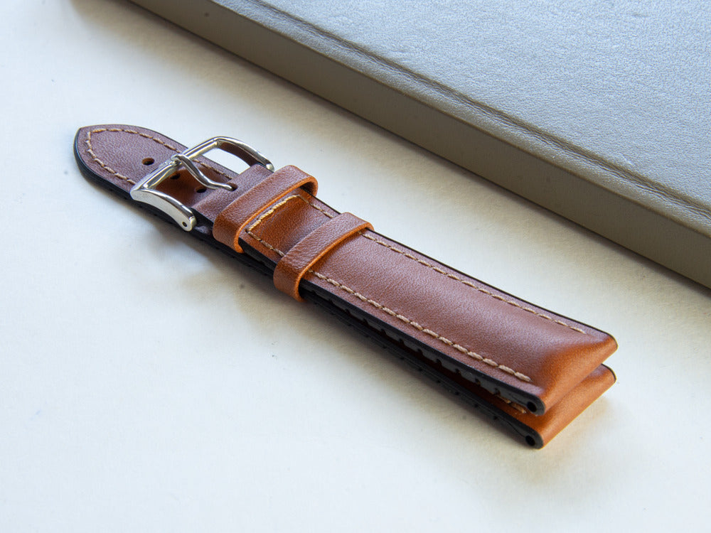 Hirsch Heavy Calf Calfskin Strap, Brown, White, 22 mm, Buckle, 01475010-2-22