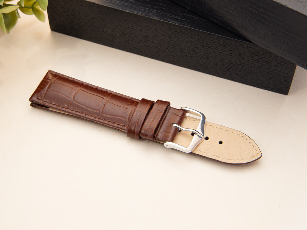Hirsch Louisianalook Exotic embossed leather Strap, Brown, 22 mm, 03427010-2-22