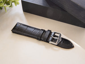 Hirsch Louisianalook Exotic embossed leather Strap, Black, 24 mm, 03427050-2-24