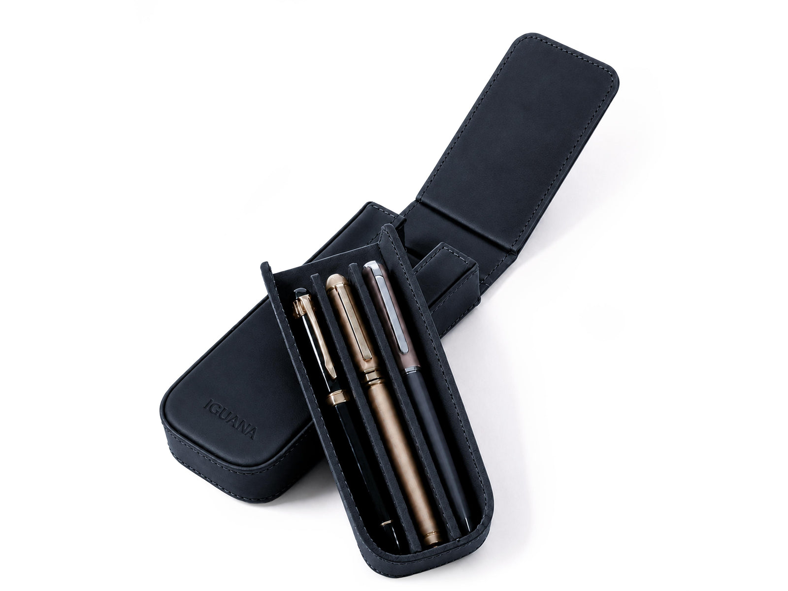 Iguana Pen Case Black for 3 writing items, PEN-CASE-BLACK-3