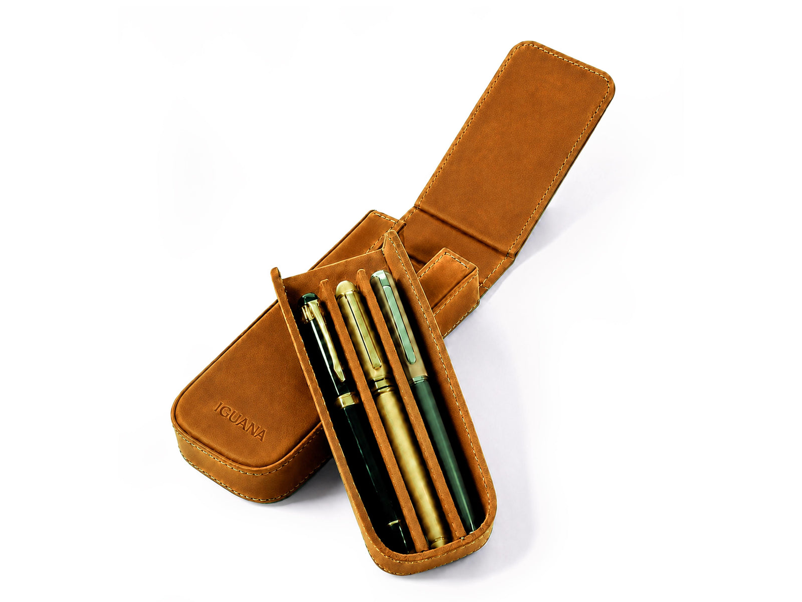 Iguana Pen Case Camel for 3 writing items, PEN-CASE-CAMEL-3