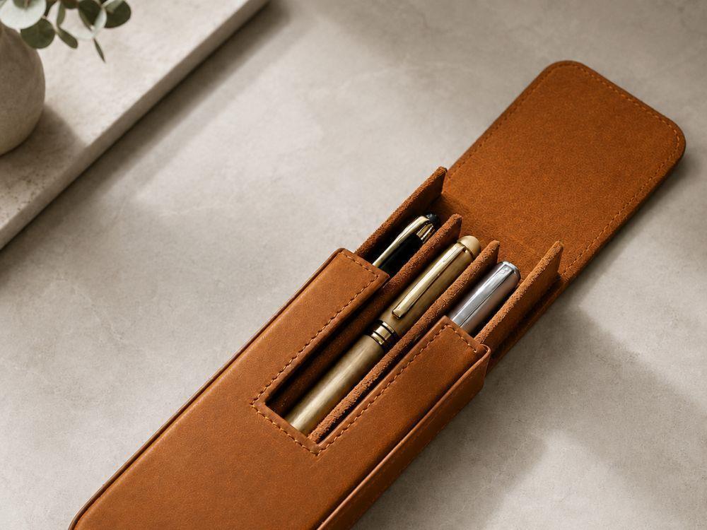 Iguana Pen Case Camel for 3 writing items, PEN-CASE-CAMEL-3