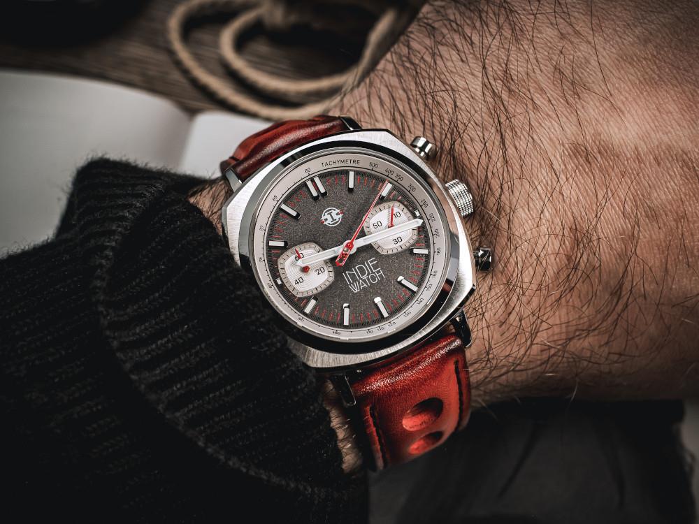 Indie Watch Strum Quartz Watch, Sunburst Anthracite, 42 mm, Chronograph, 521B