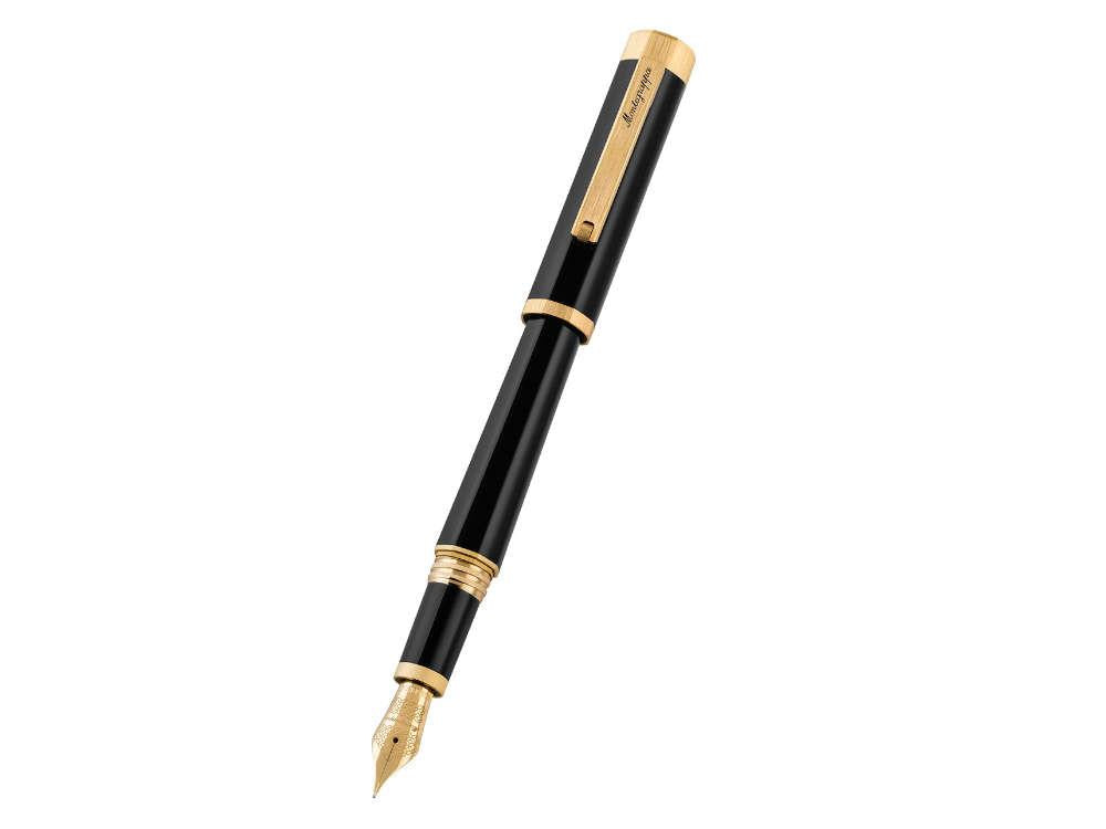 Montegrappa Otto Fountain Pen, Black, Gold plated, ISZ8I-8Y
