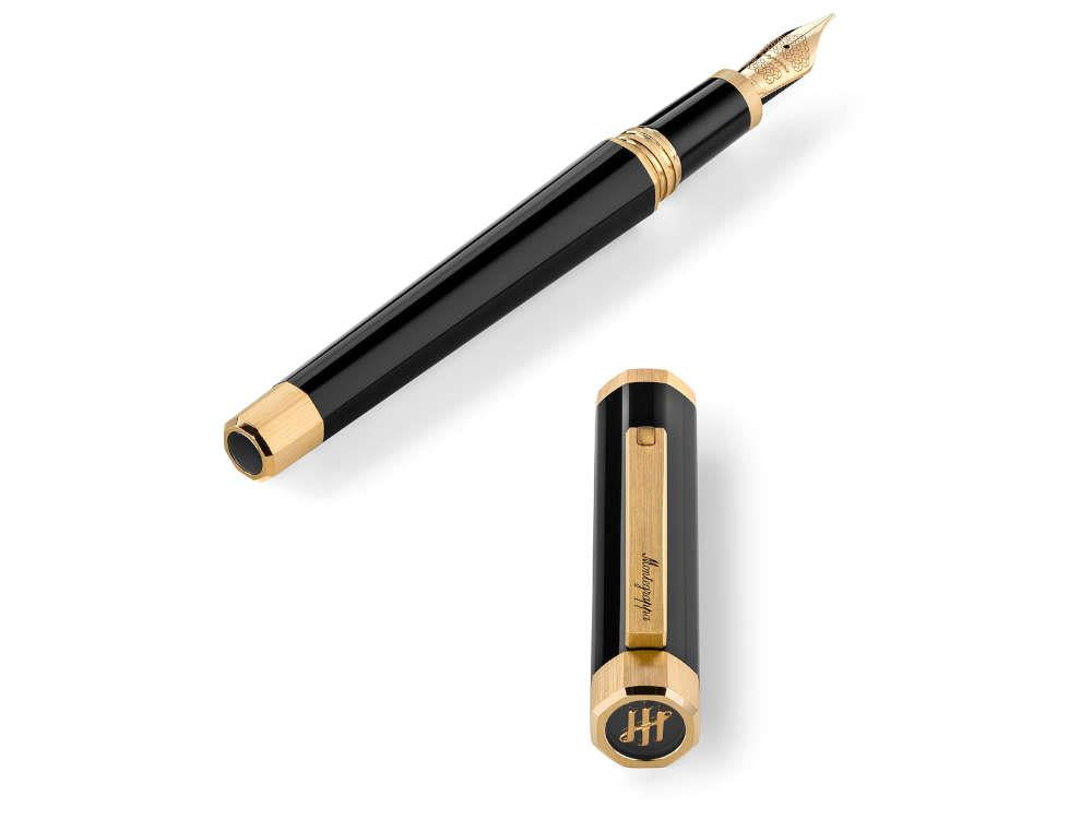 Montegrappa Otto Fountain Pen, Black, Gold plated, ISZ8I-8Y