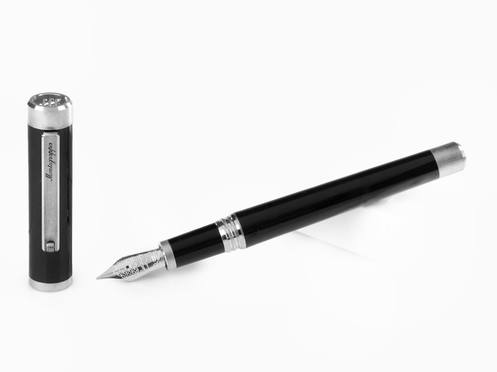 Montegrappa Zero Fountain Pen, Black, Palladium IP, 14K Gold, ISZEI-4P