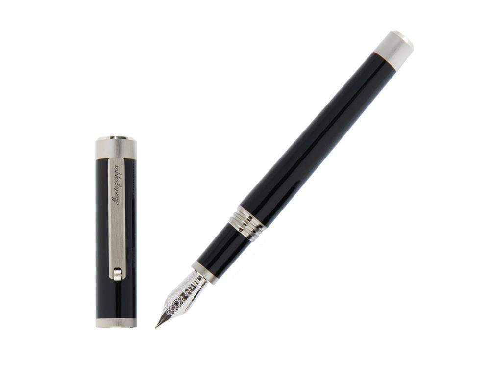 Montegrappa Zero Fountain Pen, Black Resin, 14k Gold Flex, ISZEI-XP