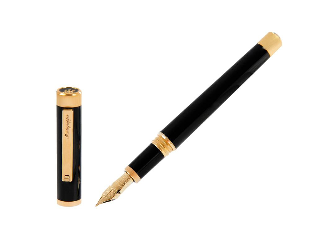 Montegrappa Zero Fountain Pen, Black Resin, Gold, Flex, ISZEI-XY