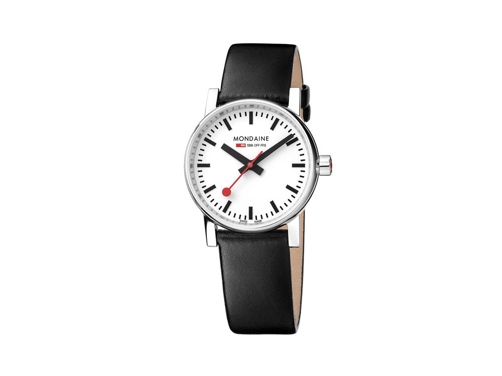 Mondaine SBB Evo2 Quartz Watch, White, 30mm, Leather strap, MSE.30110.LB