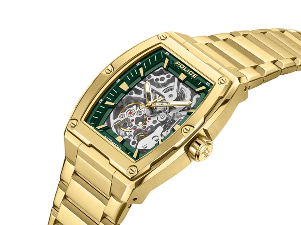 Police Skeletor Automatic Watch, 42 mm, Green, PEWJL0072206