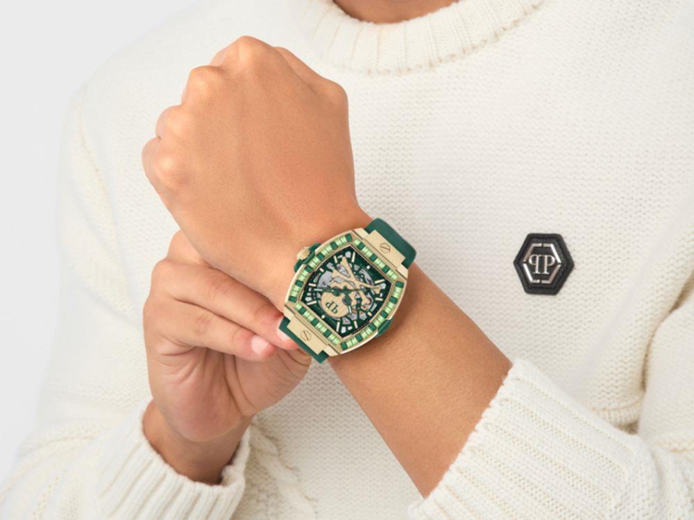 Philipp Plein The Skeleton Baguetes Automatic Watch, Green, 44 mm, PWJHA0226