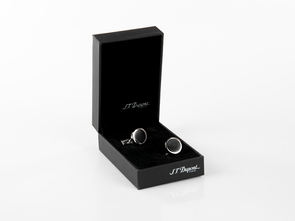 S.T. Dupont Round Cufflinks, Steel, Black lacquer, Palladium, Black, 005576