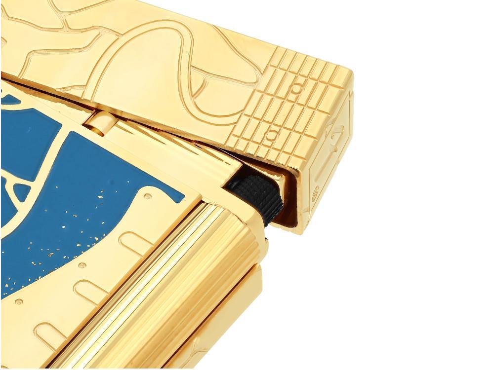 S.T. Dupont L2 Cling Fender Lighter, Brass, Gold Powder, Blue, 16026CL
