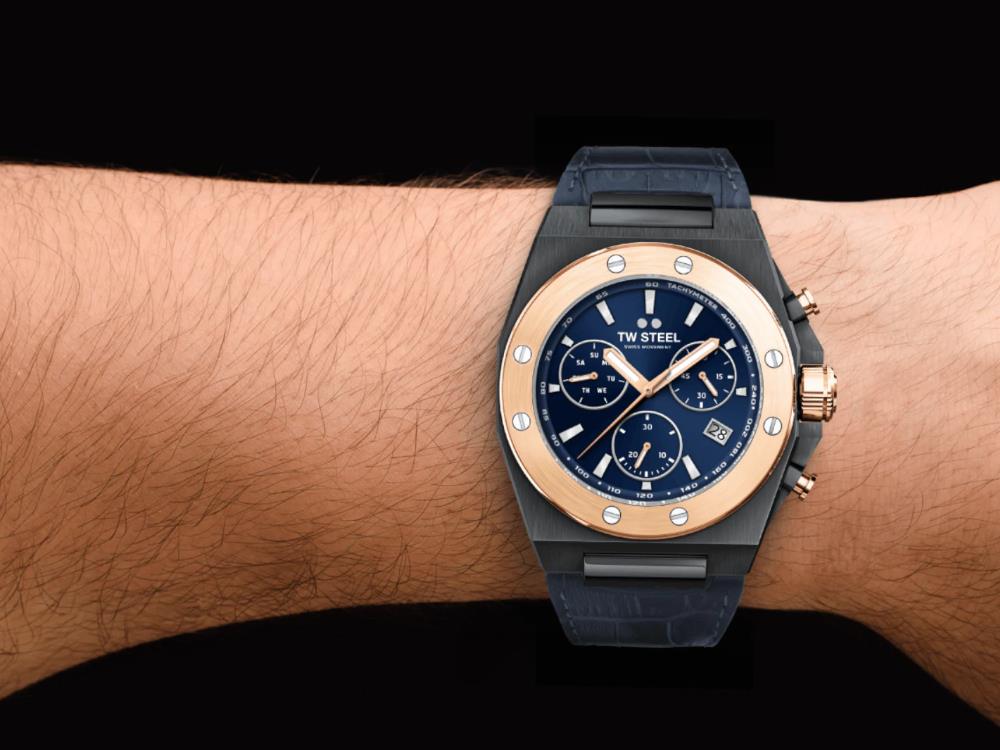 TW Steel Ceo Tech Quartz Watch, Blue, 45 mm, Leather strap, 10 atm, CE4086