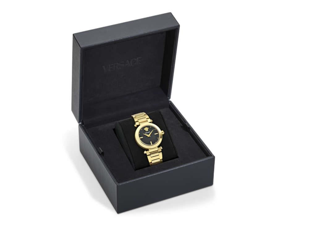 Versace Greek Quartz Watch, PVD Gold, Black, 35 mm, Sapphire Crystal, VE5B00625
