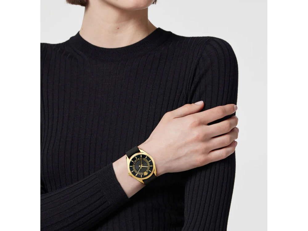 Versace New V Circle Quartz Watch, PVD Gold, 36 mm, Sapphire Crystal, VE8A00224