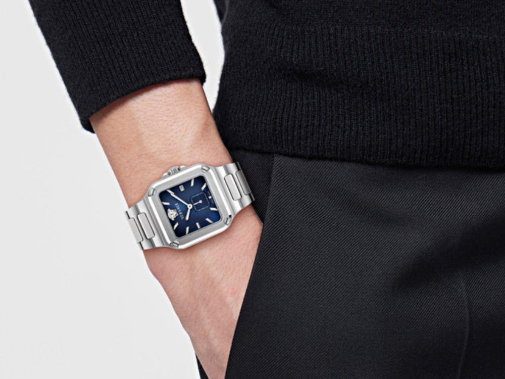 Versace Greca Edge Gent Quartz Watch, Recycled Steel, Blue, 38 mm, VE9Y00226