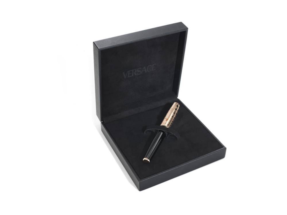 Versace Honos Rollerball pen, Resin, Black, Rose Gold PVD, VRTC00324