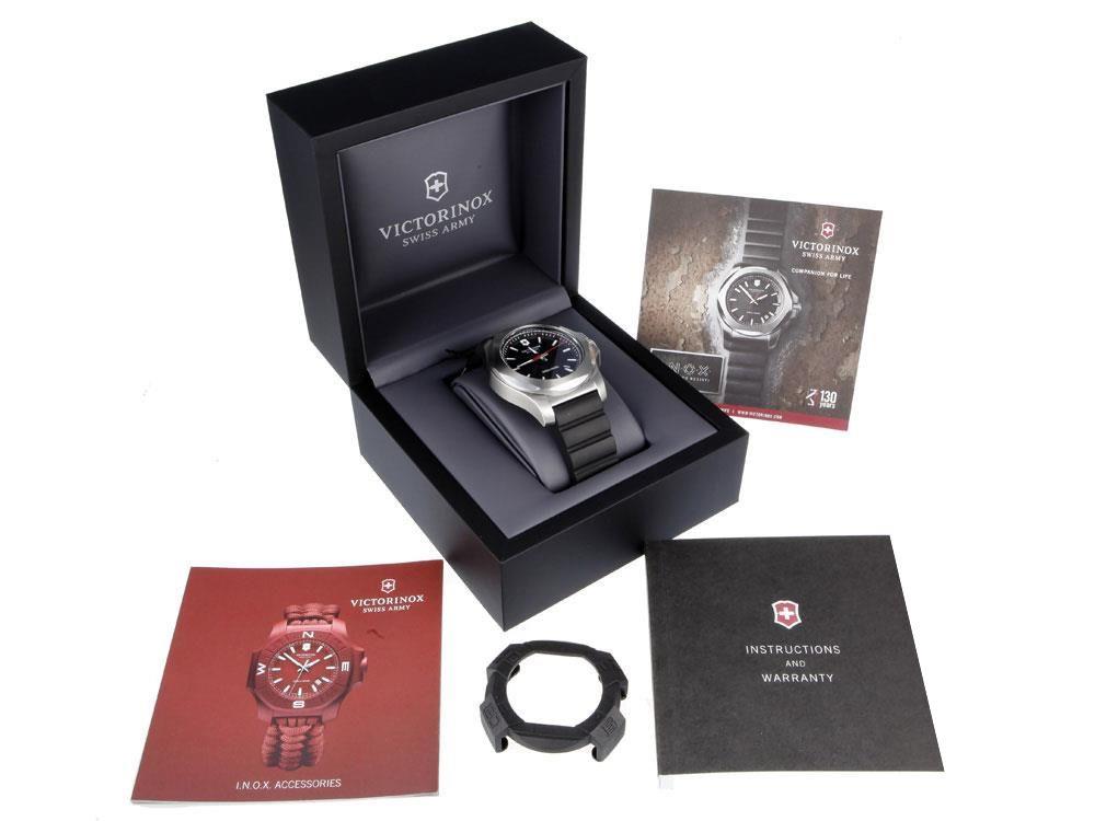 Victorinox I.N.O.X. Quartz Watch, Stainless Steel, Black, 43 mm, Rubber strap