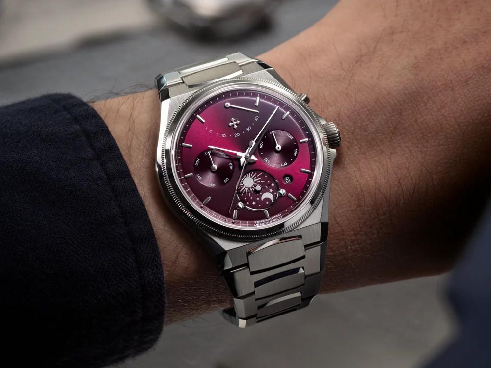 Venezianico Arsenale Calendario Automatic Watch, 40 mm, Burgundy, 6221581C