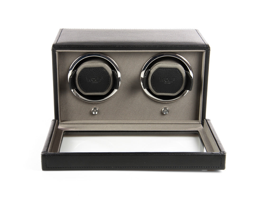 WOLF Cub Watch winder, 2 Watches, Black, Vegan Leather, 461203