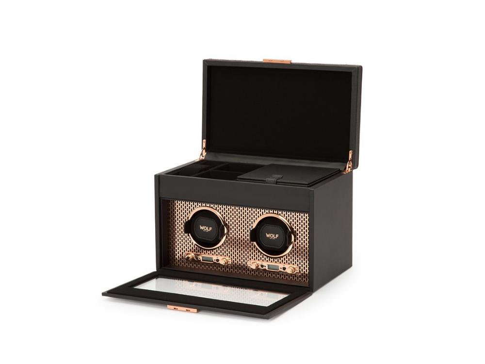 WOLF Axis Watch winder, 2 Watches, Black, Vegan Leather, 469316