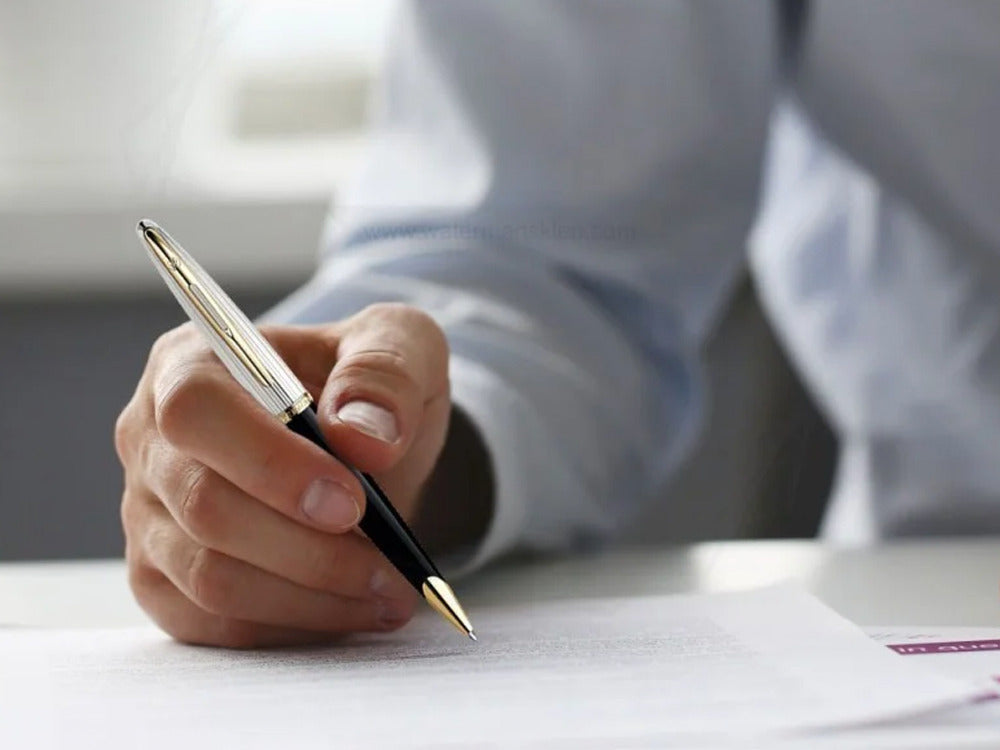 Waterman Carene Ballpoint Pen Deluxe Black - Silver Plated Cap