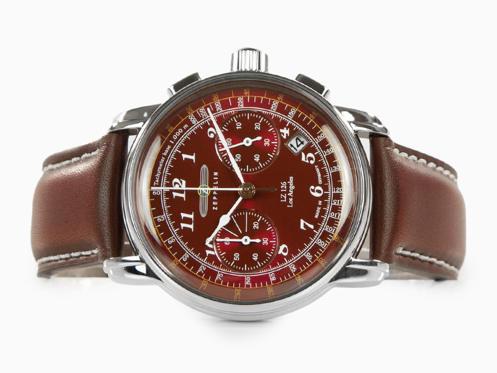 Zeppelin LZ126 Los Angeles Quartz Watch, Red, 42 mm, 7614-6