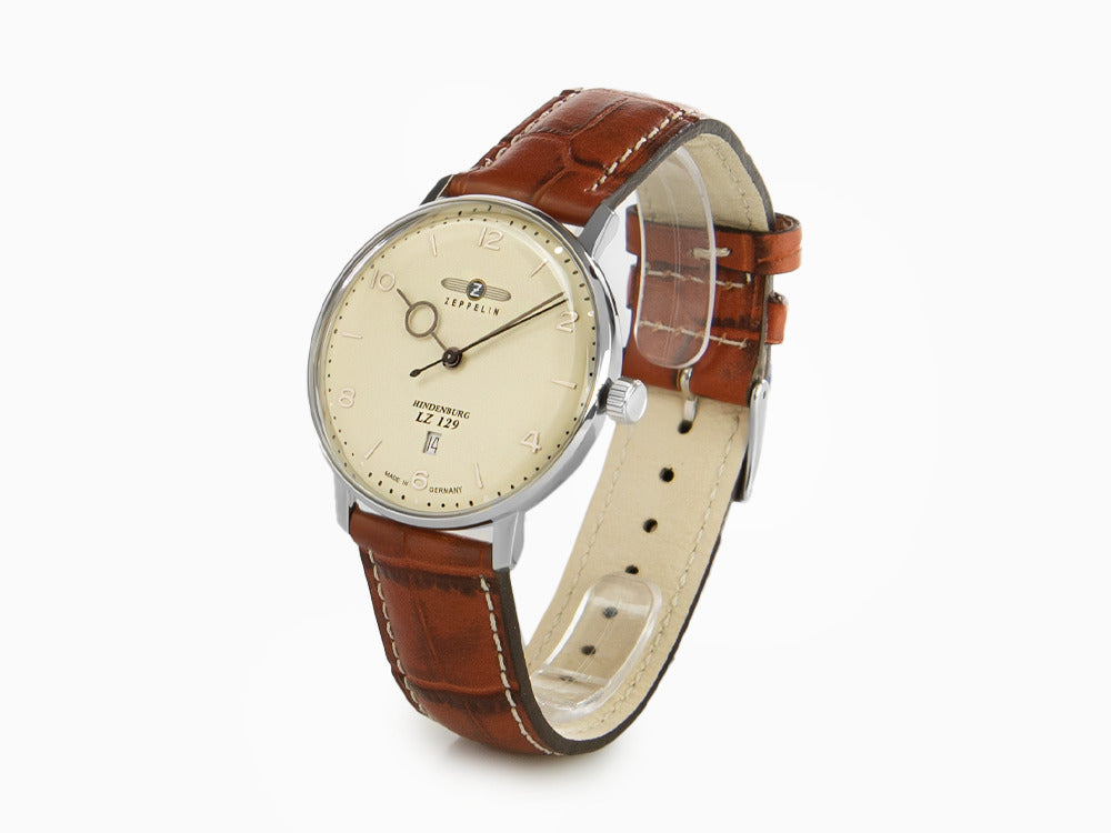 Zeppelin LZ 129 Hindenburg Quartz Watch, Beige, 40 mm, Day, Leather, 8042-5