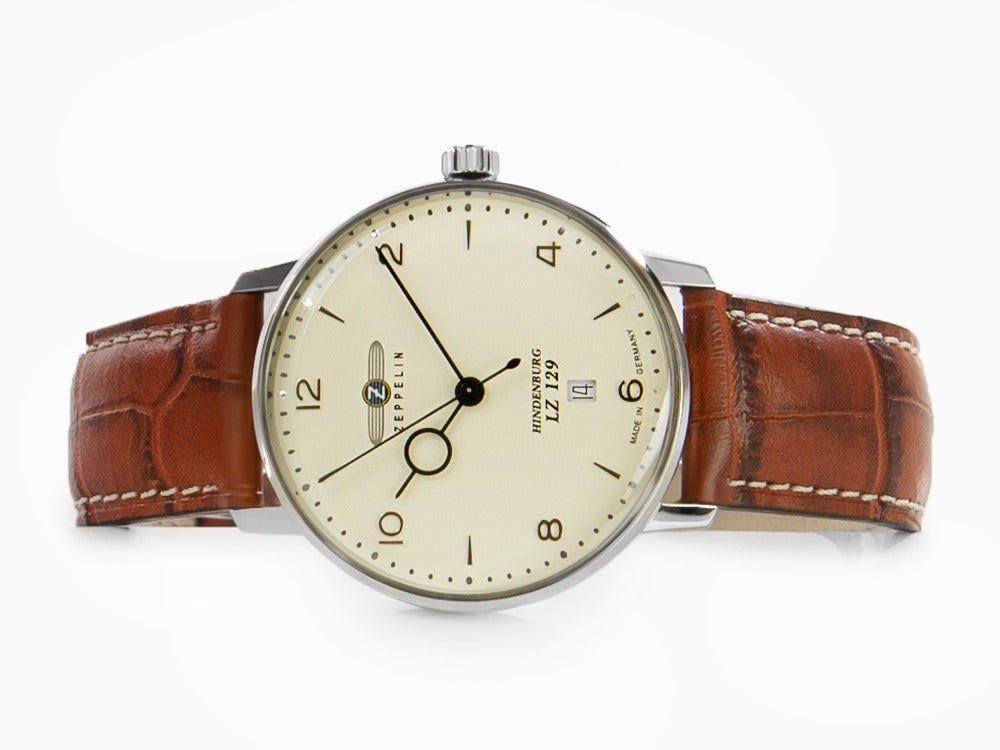 Zeppelin LZ 129 Hindenburg Quartz Watch, Beige, 40 mm, Day, Leather, 8042-5