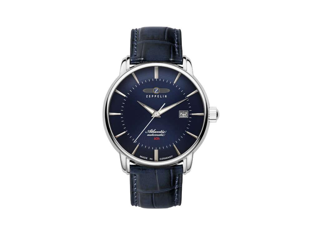 Zeppelin Atlantic Automatic Watch, Blue, 40 mm, Day, Leather strap, 8460-3