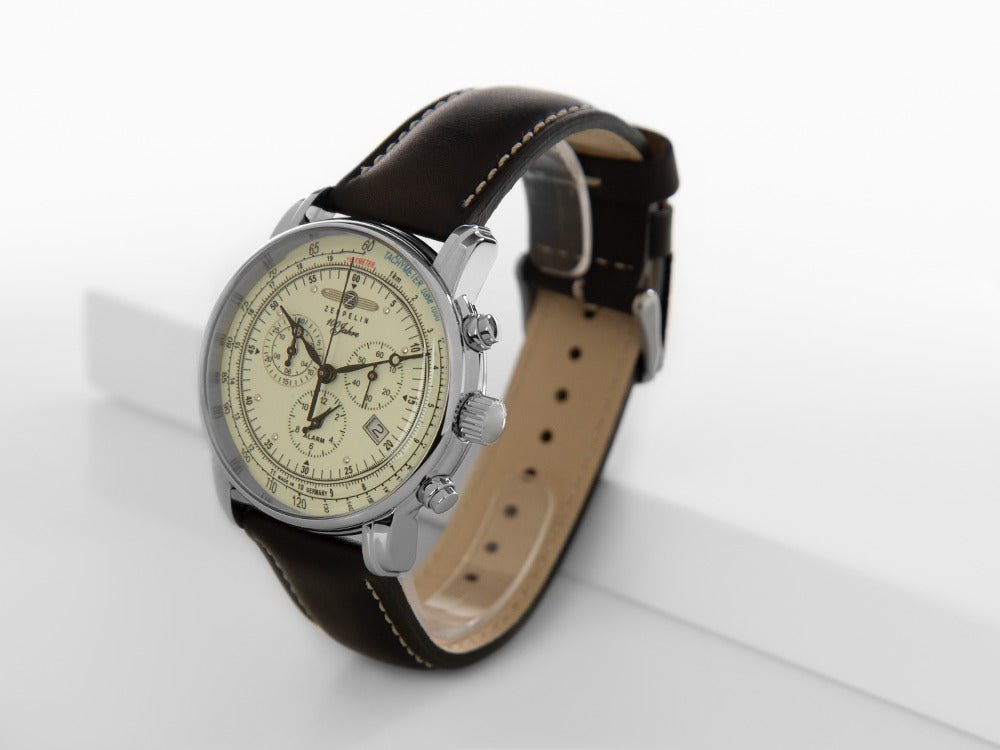 Zeppelin 100 Years Zeppelin Ed. 1 Quartz Watch, White, 42 mm, Day, 8680-3