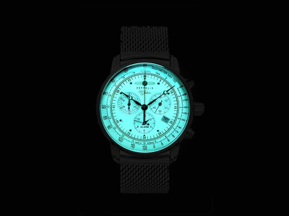 Zeppelin 100 Years Zeppelin Ed. 1 Watch, Beige, 42 mm, Day, Mesh strap, 8680M-3