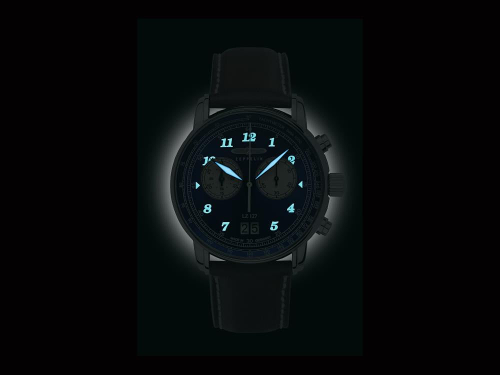 Zeppelin LZ 127 Graf Zeppelin Quartz Watch, Blue, 40 mm, Day, 8684-3