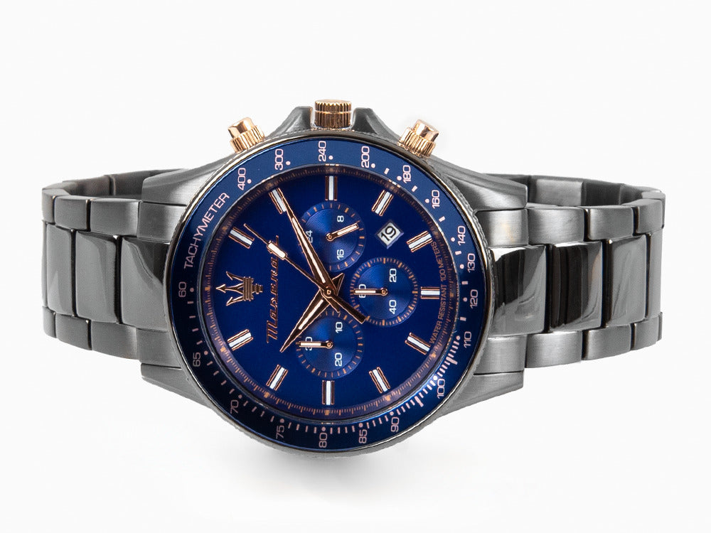 Maserati Sfida Quartz Watch, PVD Gun Metal, Blue, 44 mm, R8873640001