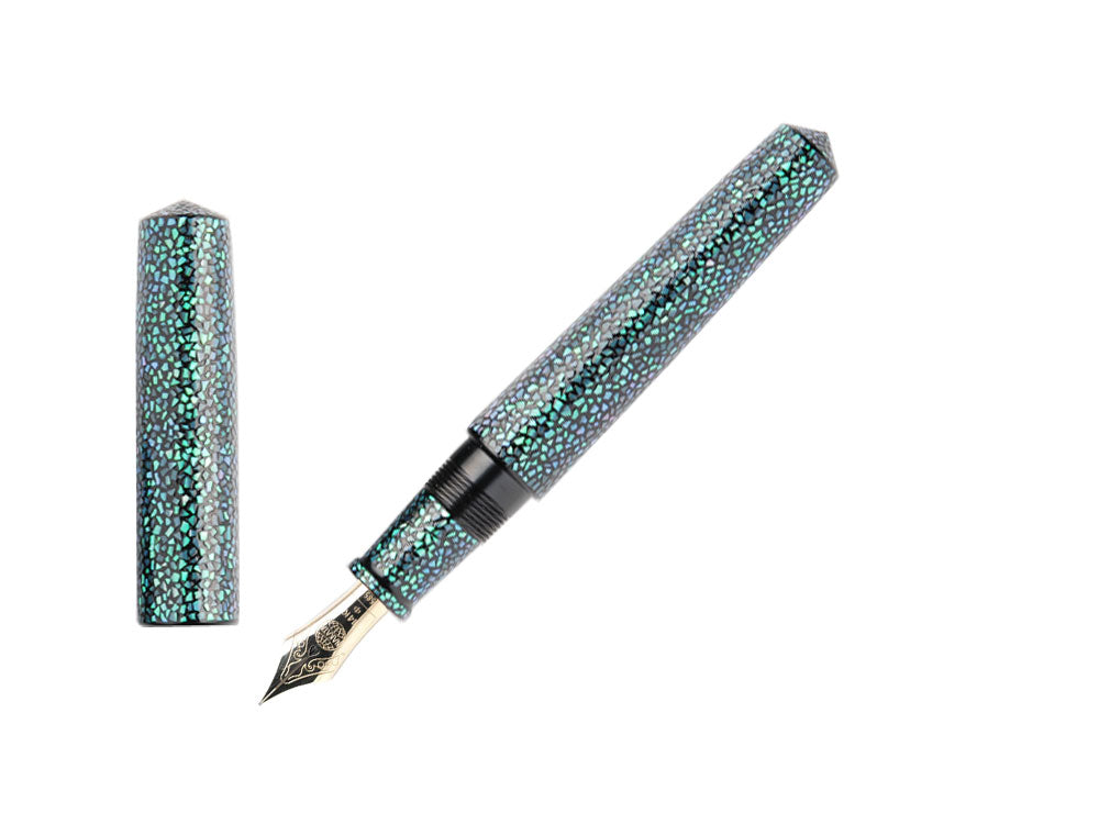Nakaya Raden Ao Gai Zukushi Fountain Pen, Piccolo, Elastic nib