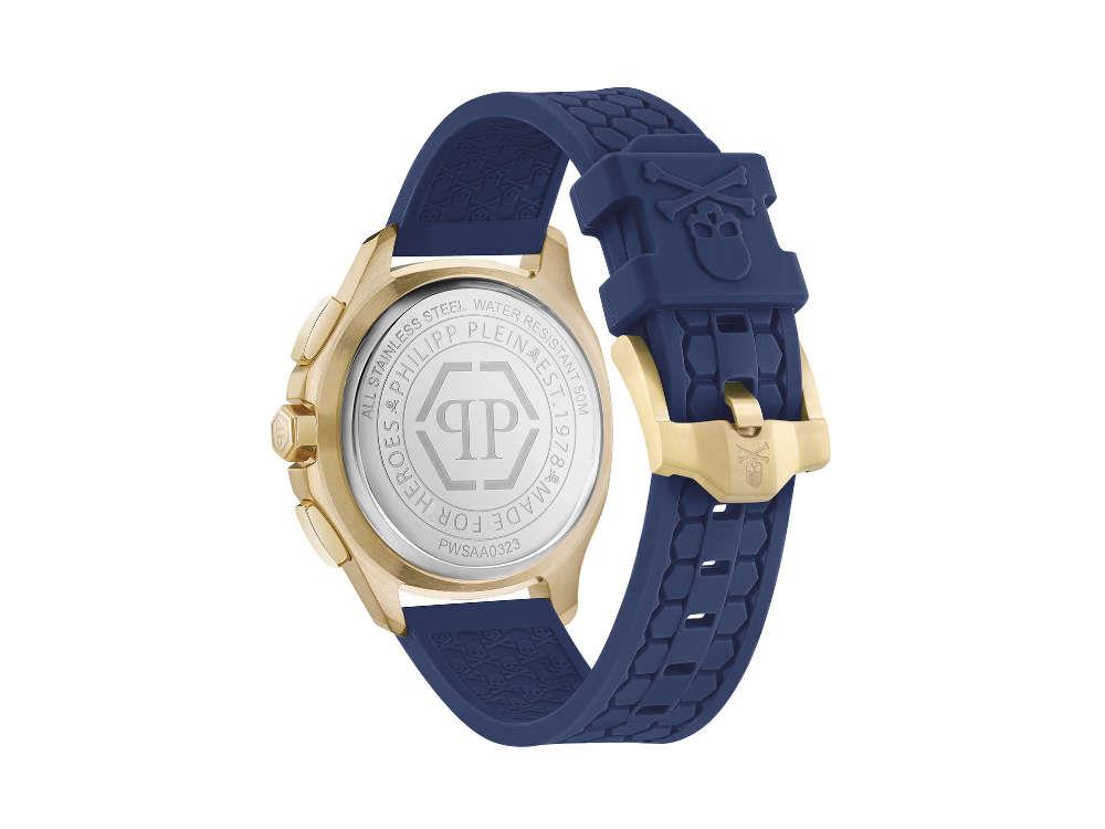 Philipp Plein 44 mm Quartz Watch, PVD Gold, Blue, Mineral crystal, PWSAA0323