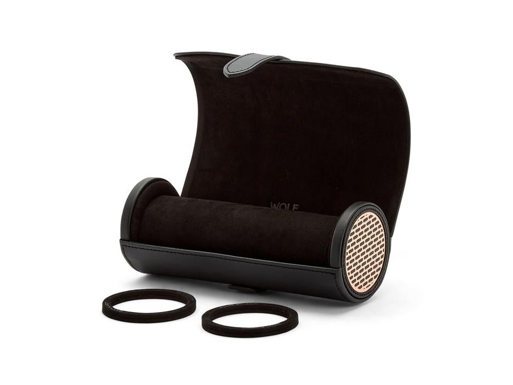 WOLF Axis Watch roll, 3 Watches, Black, Leather, 488416