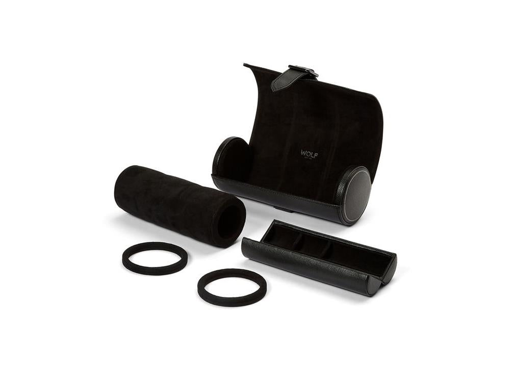 WOLF British Racing Watch roll, 3 Watches, Black, Leather, 792902